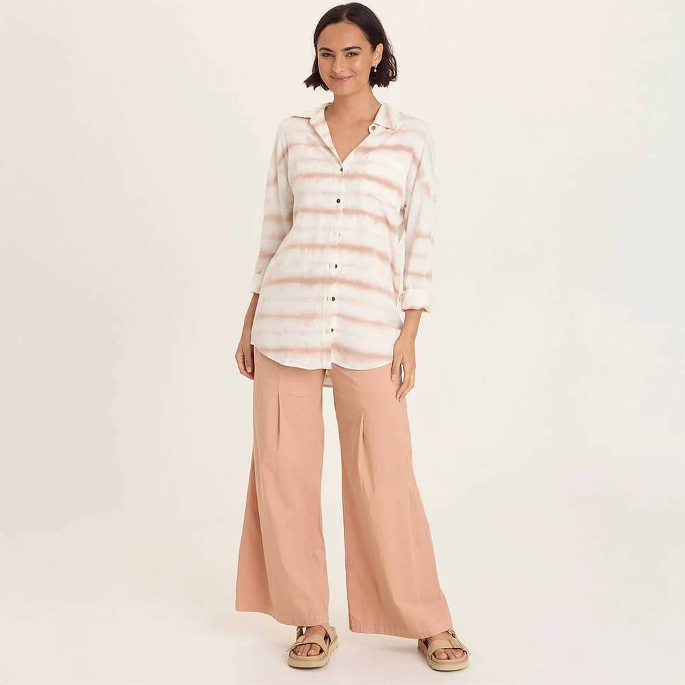 NEW XCVI dusten lightweight oversize button-up top in white/beige